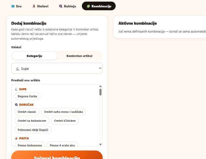 Panel za kombinacije